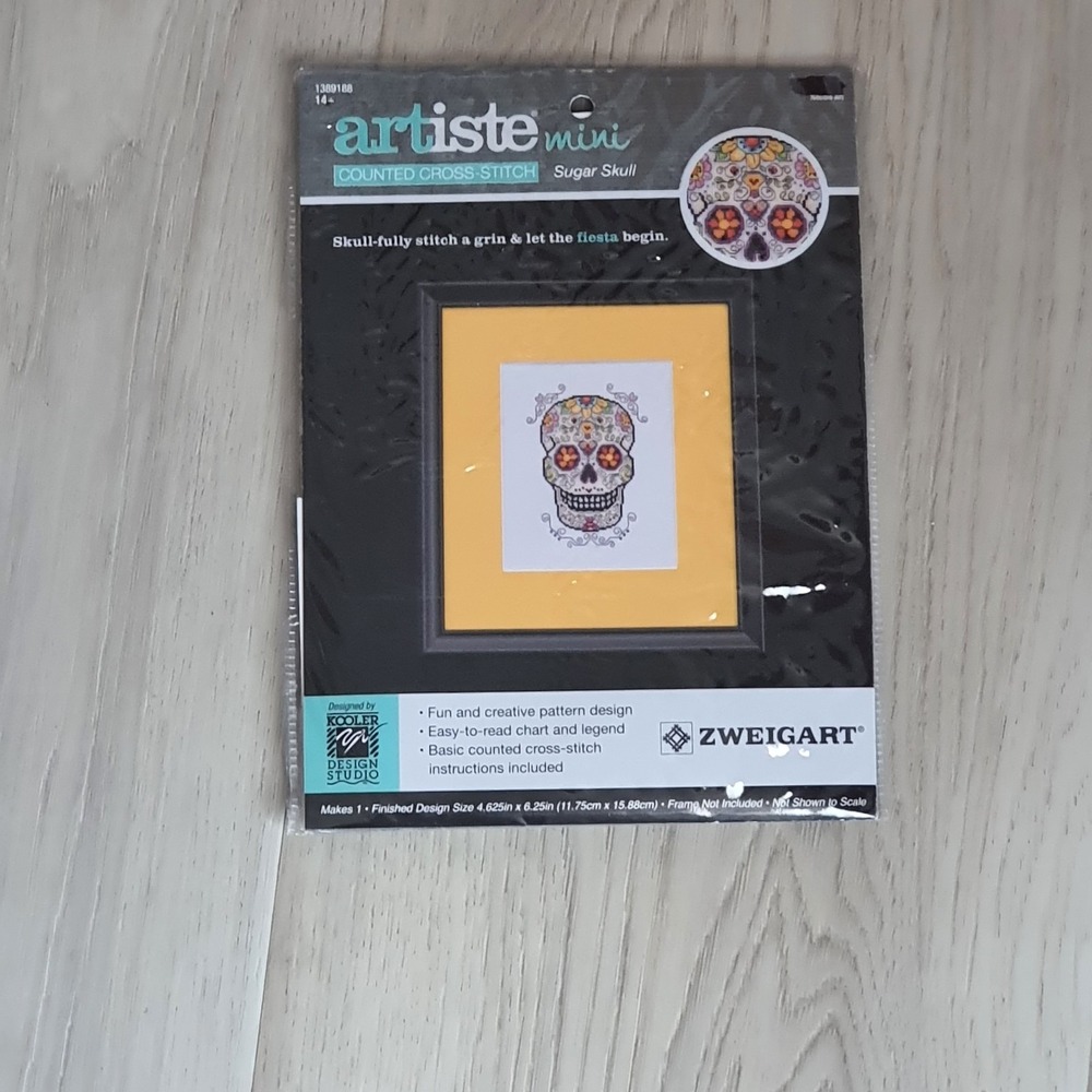 New Artiste Mini Sugar Skull Counted Cross Stitch Kit Zweigart Floss Aida Hobby‎